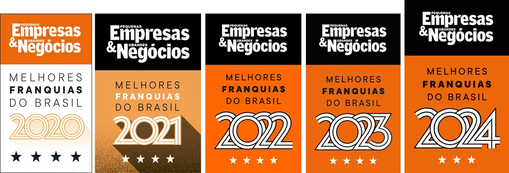 Selos Melhores Franquias do Brasil da revista Pequenas Empresas e Grandes Negócios de 2020 a 2024